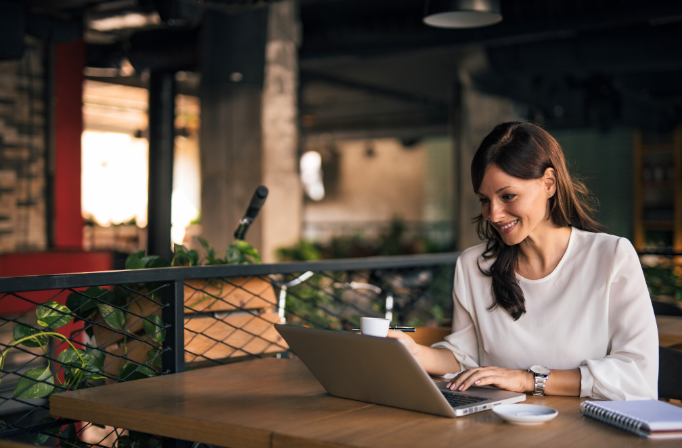 Happy Woman using Curate software