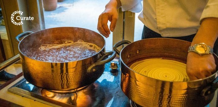 Live pasta cooking station